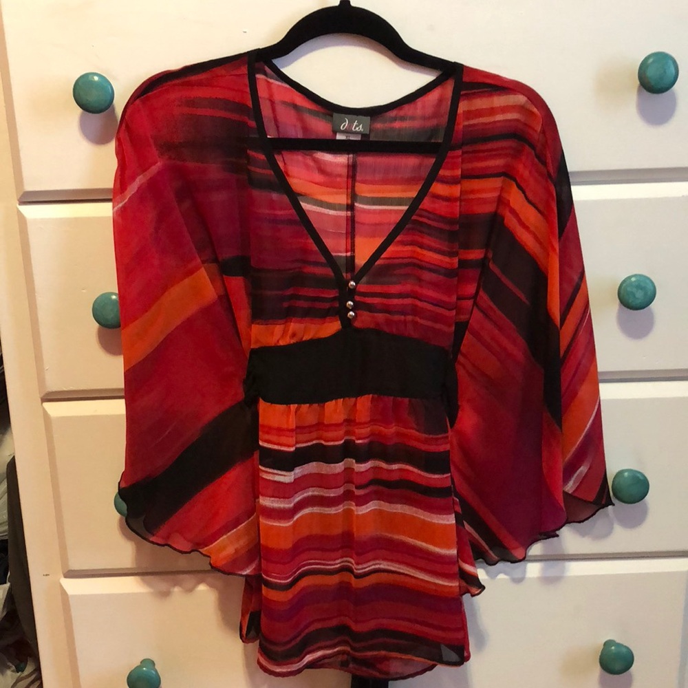Orange & Black sheer butterfly top.